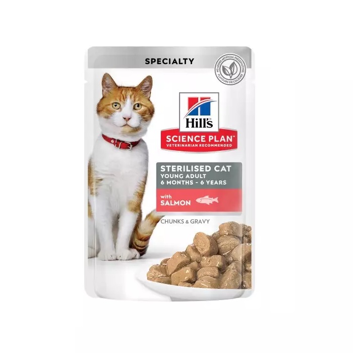 Hrana cu somon pentru pisici Sterilised Cat Young Adult, 85 g, Hill's SP