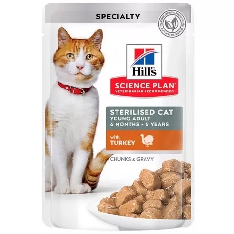 Hrana cu curcan pentru pisici Sterilised Cat Young Adult, 85 g, Hill's SP