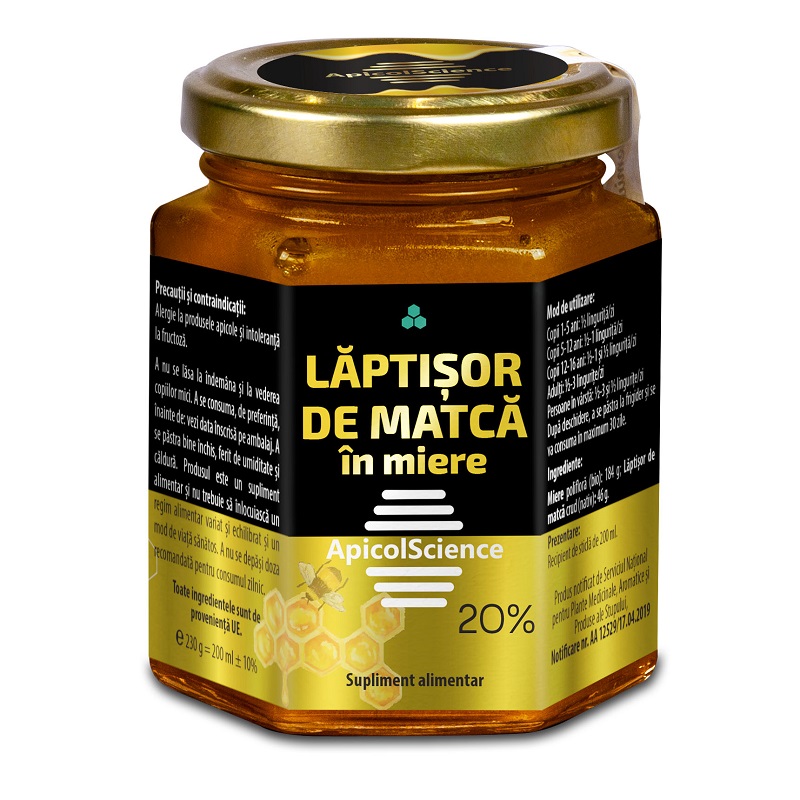 Laptisor de matca in miere 20% Apicol Science, 230 g, Dvr Pharm