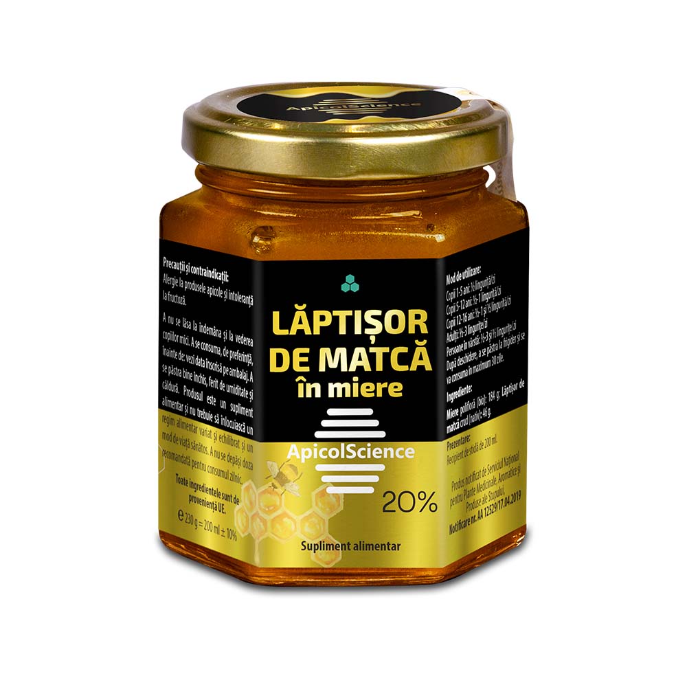 Laptisor de matca in miere 20% Apicol Science, 230 g, Dvr Pharm