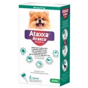 Antiparazitar extern pentru caini <4 Kg, 100+500 mg/ml, 3 pipete x 0.4 ml, Ataxxa 40