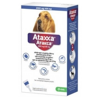 Antiparazitar extern pentru caini 10-25 Kg, 100+500 mg/ml, 3 pipete x 2.5 ml, Ataxxa 250