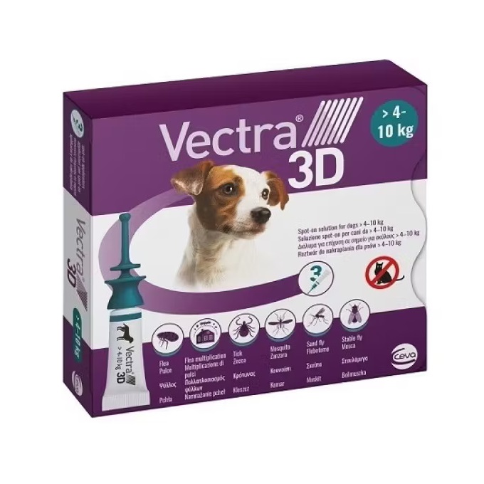 Antiparazitar extern pentru caini intre 4-10 kg Vectra 3D, 3 pipete, Ceva Sante
