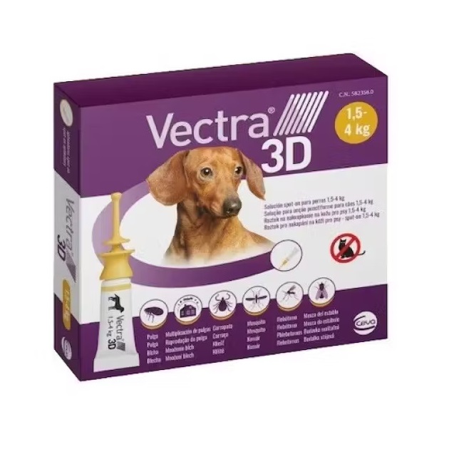 Antiparazitar extern pentru caini intre 1,5-4 kg Vectra 3D, 3 pipete, Ceva Sante