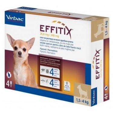 Antiparazitare pentru caini 1.5-4 Kg Effitix XS, 4 pipete, Virbac