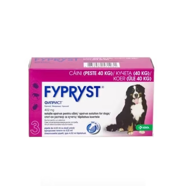 Antiparazitar extern pentru caini de talie mare 40-60 kg Fypryst Dog XL 402 mg, 3 pipete, Krka