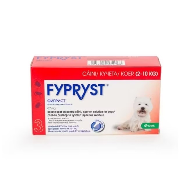 Antiparazitar extern pentru caini de talie mica 2-10 kg Fypryst Dog S 67 mg, 3 pipete, Krka