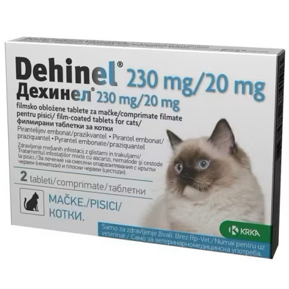 Antiparazitar intern pentru pisici Dehinel, 230 mg/20 mg, 2 comprimate filmate, KRKA