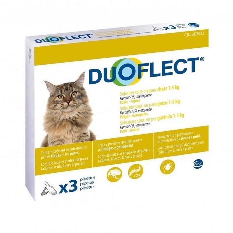 Solutie spot on antiparazitara pentru pisici intre 0,5-5 kg Duoflect, 3 pipete, Ceva Sante