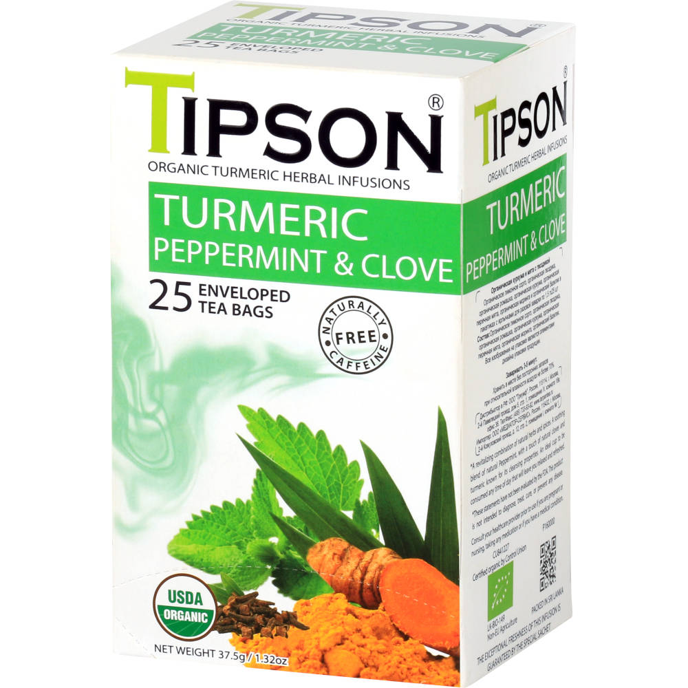 Ceai Eco turmeric & peppermint clove, 25 plicuri, Tipson