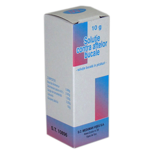 Solutie contra aftelor bucale, 2,425 mg/21,34 mg/ml, 10 g, Meduman Viseu