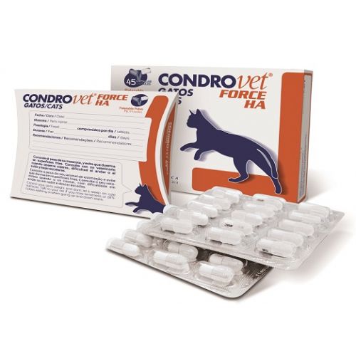 Supliment adjuvant pentru refacerea confortului articular la pisici Condrovet Force HA, 45 capsule, Bioiberica