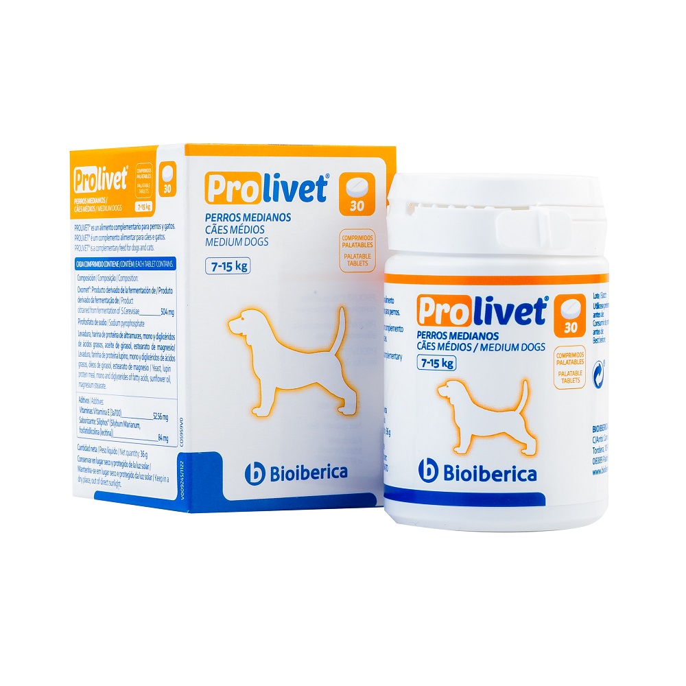 Supliment nutritional pentru sustinerea functiei hepatice afectata sever la caini de talie medie Prolivet Medium Dogs, 30 tablete, Bioiberica