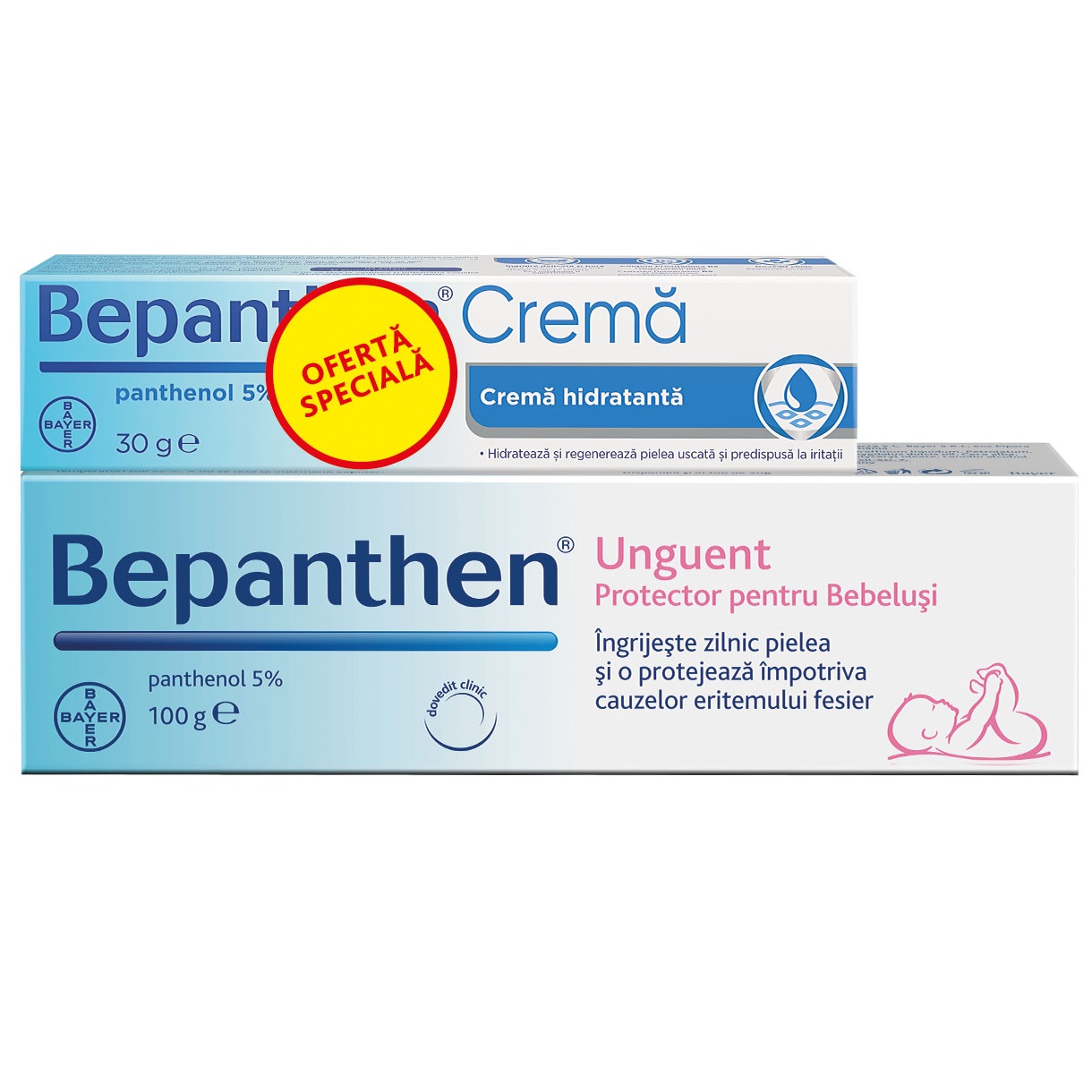 Unguent pentru iritatiile de scutec Bepathen, 100 g + Crema Bepanthen cu panthenol 5%, 30 g,, Bayer