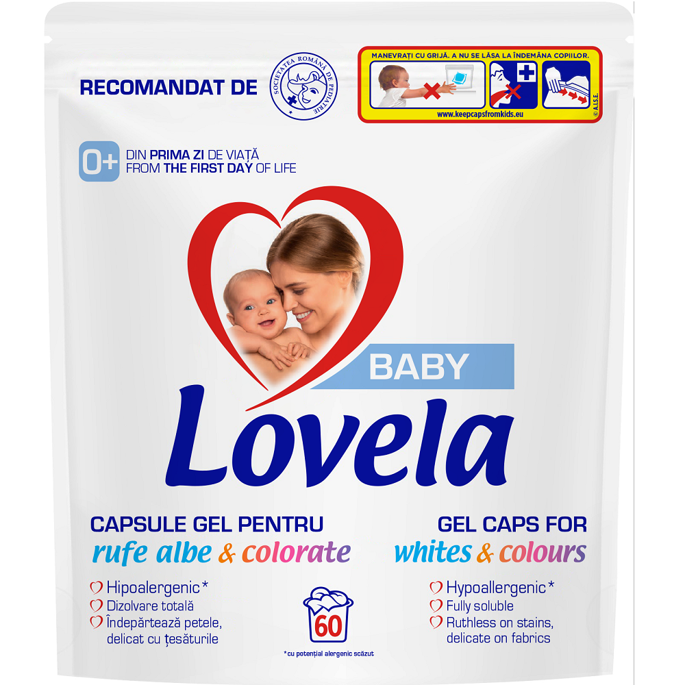 Detergent capsule pentru rufe albe si colorate, 60 bucati, Lovela Baby