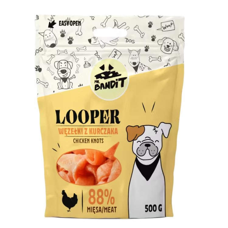 Recompense cu pui pentru caini Looper Chicken Knots, 500 g, Mr. Bandit