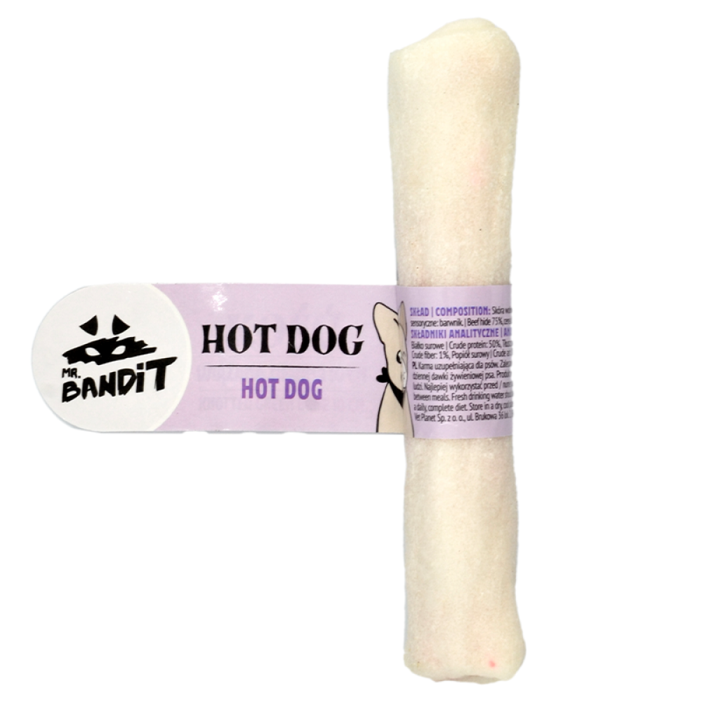 Recompensa din piele de vita pentru caini Hot Dog, 1 bucata, Mr.Bandit