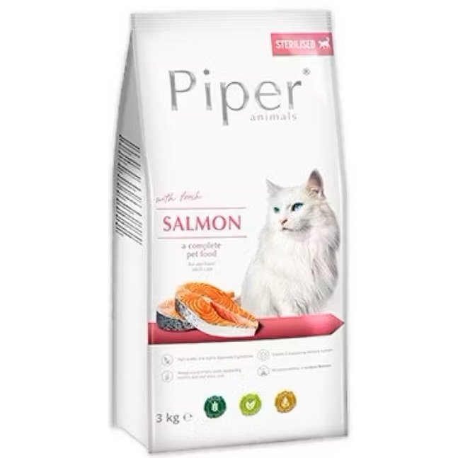 Hrana uscata cu somon pentru pisici sterilizate, 3 Kg, Piper