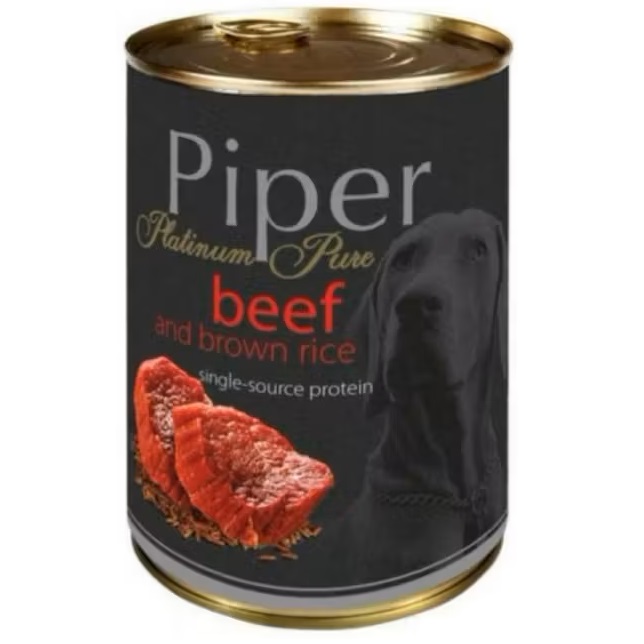 Mancare de vita cu orez brun Platinum Pure Dog, 400 g, Piper