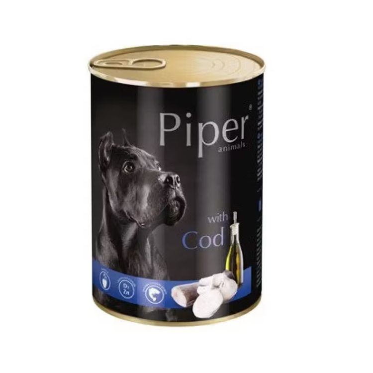 Hrana umeda cu cod pentru caini Adult, 400 g, Piper