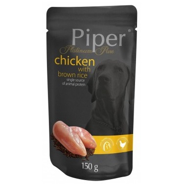 Hrana umeda cu pui si orez brun pentru caini Platinum Pure Dog, 150 g, Piper