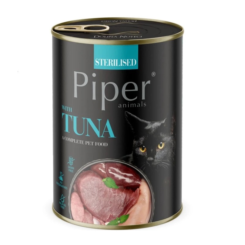 Hrana umeda cu ton pentru pisici sterilizate, 400 g, Piper