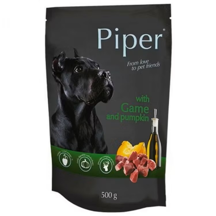 Hrana umeda pentru caini cu carne de vanat si dovleac Adult, 500 g, Piper