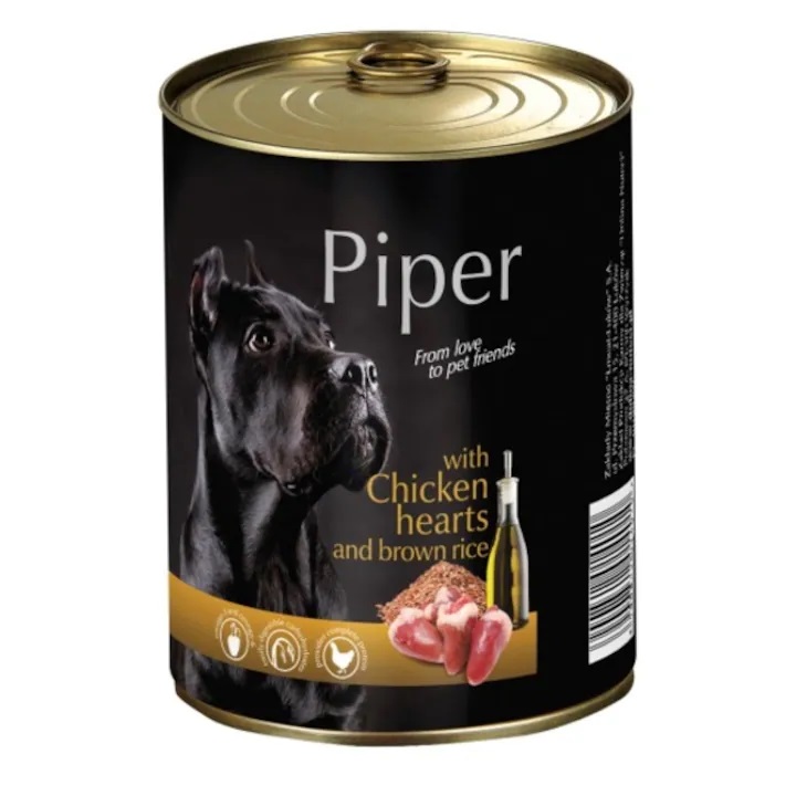 Hrana umeda pentru caini cu inimi de pui si orez brun Adult, 400 g, Piper