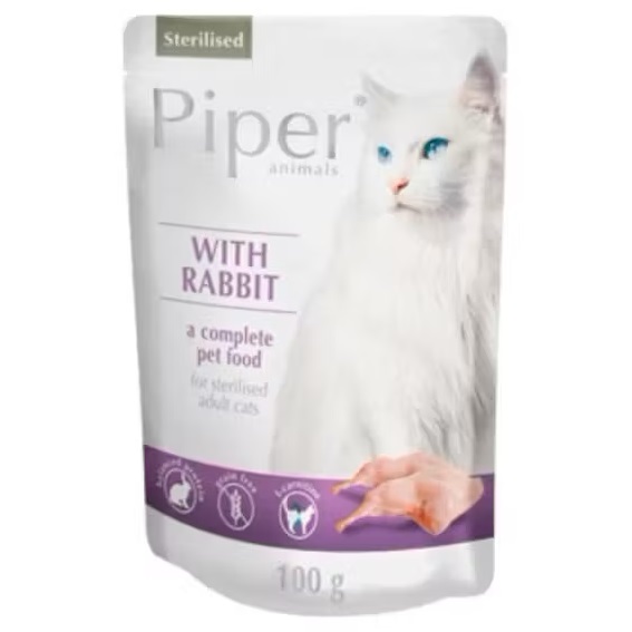 Hrana umeda cu iepure pentru pisici sterilizate, 100 g, Piper