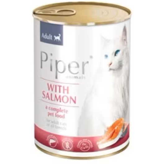 Hrana umeda cu somon pentru pisici sterilizate, 400 g, Piper