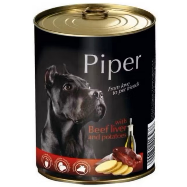 Hrana umeda cu ficat de vita si cartofi pentru caini, 800 g, Piper