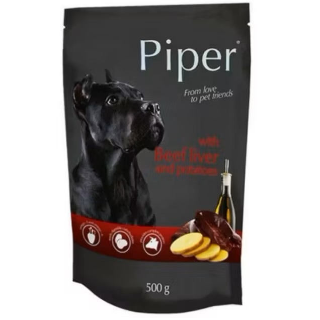 Hrana umeda cu ficat de vita si cartofi pentru caini, 500 g, Piper
