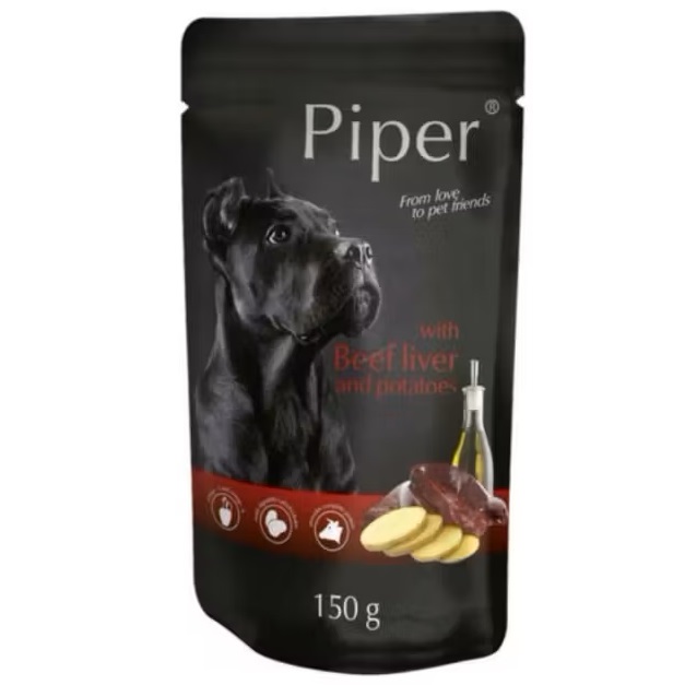 Hrana umeda cu ficat de vita si cartofi pentru caini, 150 g, Piper