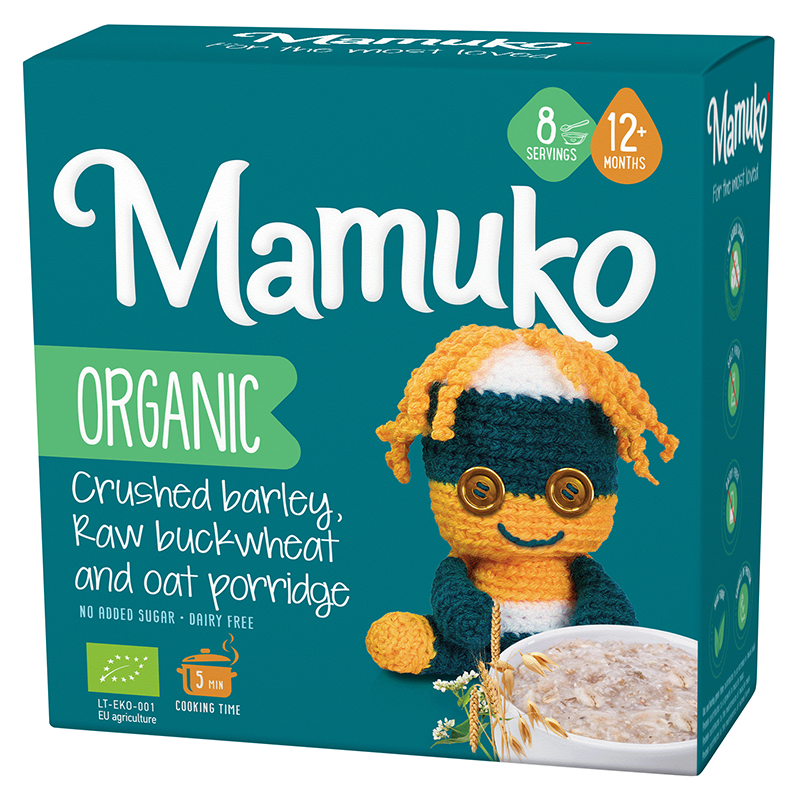 Porridge din ovaz hrisca si orz Bio fara zahar pentru copii, +12 luni, 200 g, Mamuko