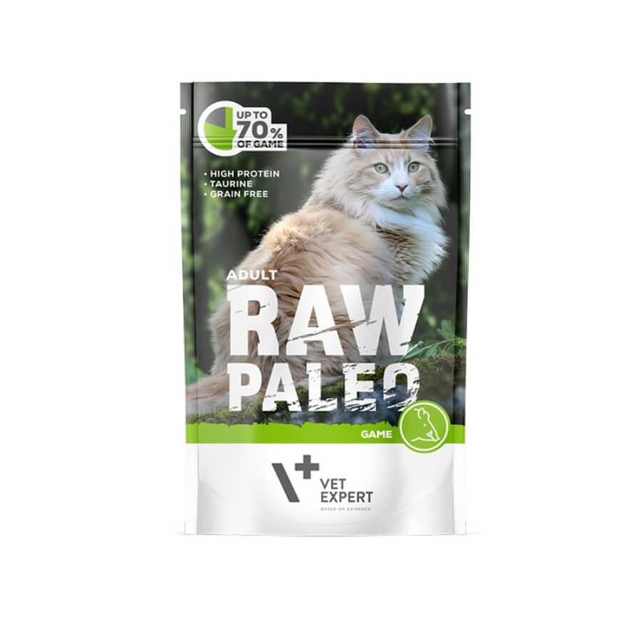 Hrana umeda fara gluten cu carne de vanat pentru pisici adulte Raw Paleo, 100 g, VetExpert