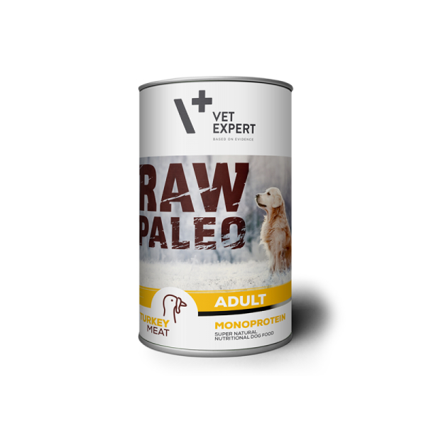 Hrana umeda cu carne de curcan pentru caini adulti Raw Paleo, 400 g, VetExpert