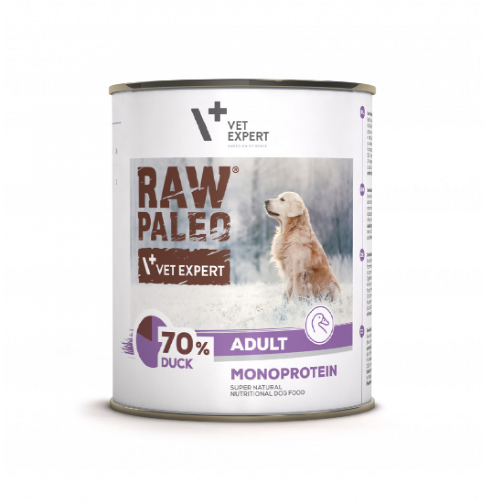 Hrana umeda cu carne de rata pentru caini adulti Raw Paleo, 400 g, VetExpert