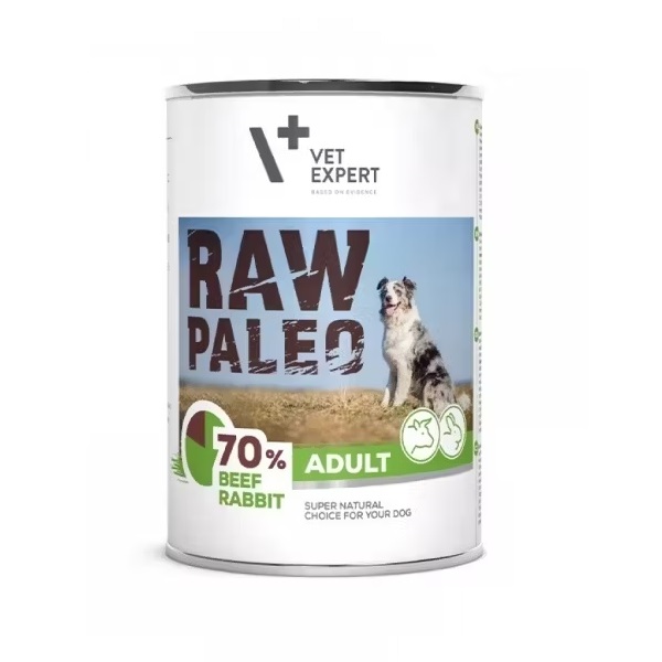 Hrana umeda cu carne de vita si iepure pentru caini adulti Raw Paleo, 400 g, VetExpert