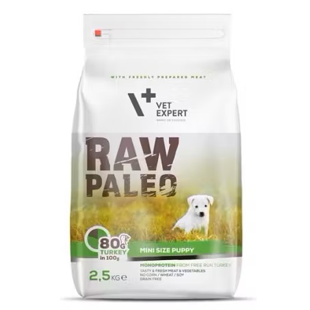 Hrana uscata cu curcan pentru caini Mini Puppy Raw Paleo, 2.5 Kg, VetExpert