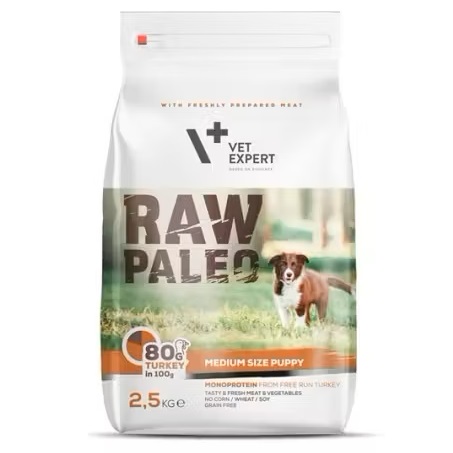 Hrana uscata cu curcan pentru caini de rasa medie Puppy Raw Paleo, 2.5 Kg, VetExpert