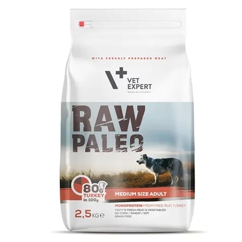 Hrana uscata cu curcan pentru caini rasa medie Raw Paleo, 2.5 Kg, VetExpert