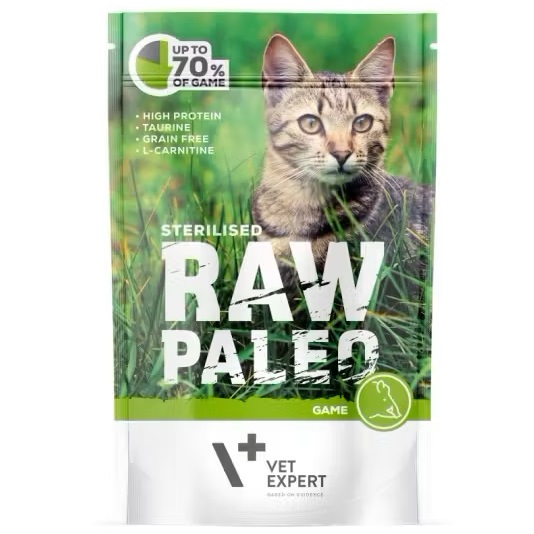Hrana umeda cu vanat pentru pisici sterilizate Raw Paleo, 100 g, VetExpert