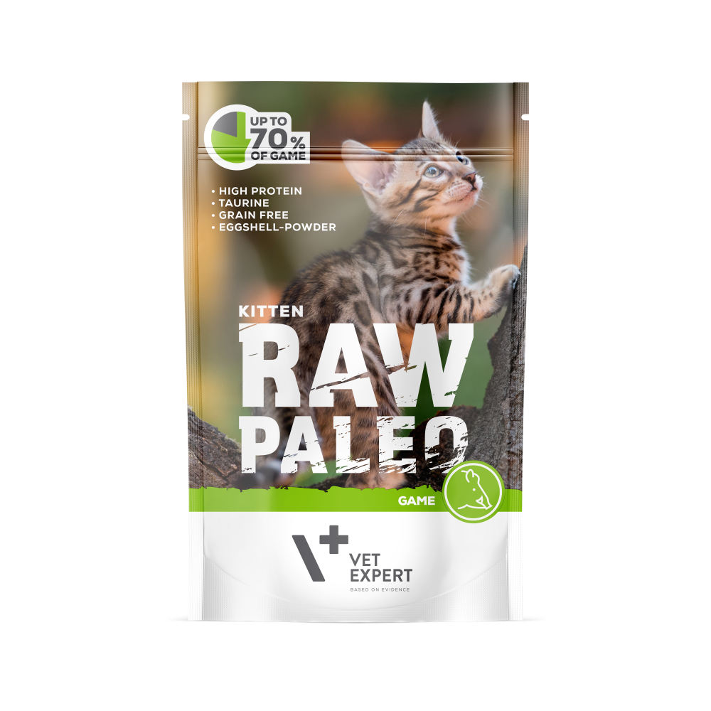 Hrana umeda pentru pisici cu carne de vanat Raw Paleo Kitten, 100 g, VetExpert