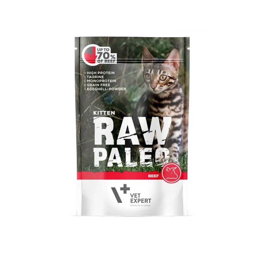Hrana umeda pentru pisici cu carne de vita Raw Paleo Kitten, 100 g, VetExpert