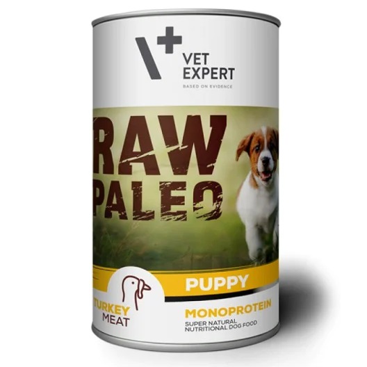 Hrana umeda cu curcan pentru caini Puppy Raw Paleo, 400 g, VetExpert