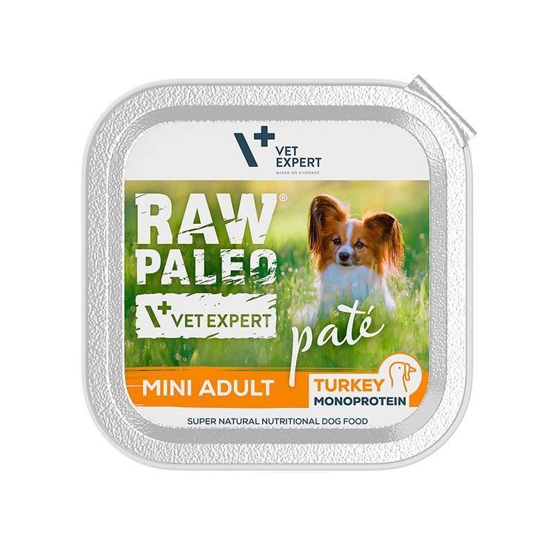 Hrana umeda cu curcan pentru caini Raw Paleo Pate Mini Adult, 150 g, VetExpert