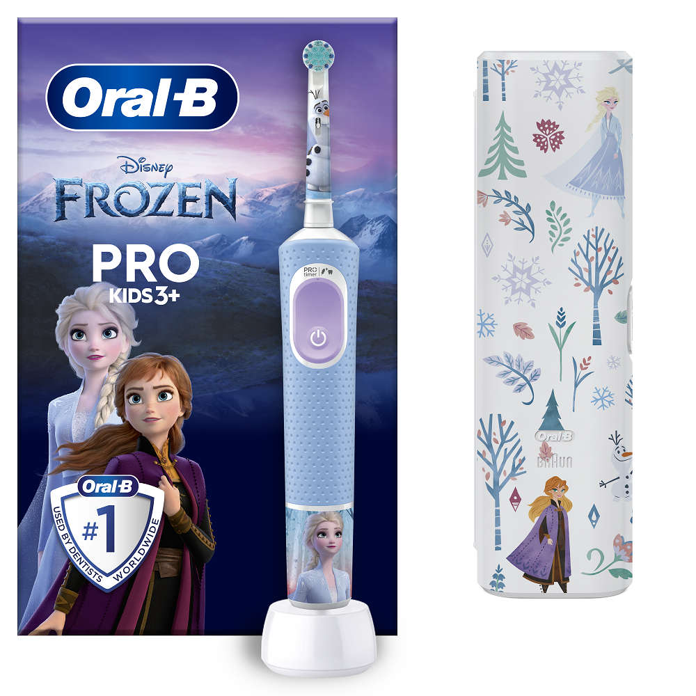 Periuță de dinți electrică + trusă de călătorie Vitality Pro Kids Frozen, pentru copii 3+ ani, Oral-B