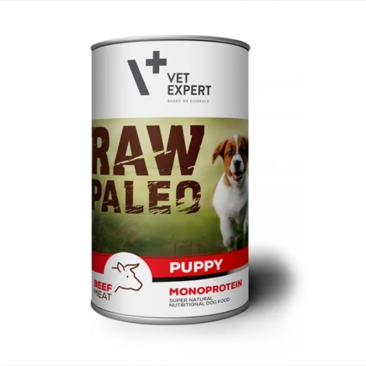 Hrana umeda cu vita pentru caini Raw Paleo Puppy, 400 g, VetExpert