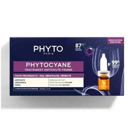 Tratament pentru caderea progresiva a parului pentru femei Phytocyane, 12 x 5 ml, Phyto