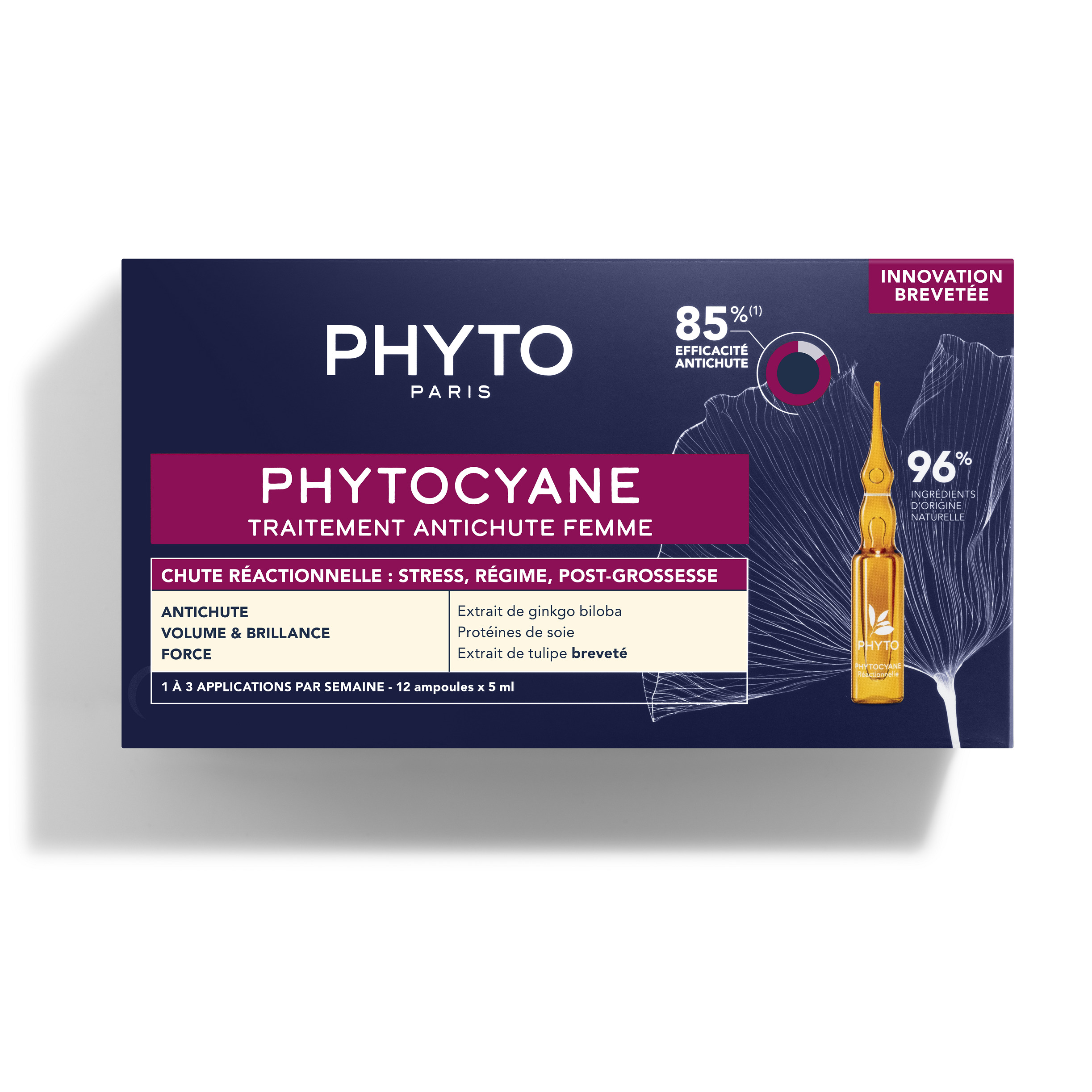 Tratament pentru caderea ocazionala a parului pentru femei Phytocyane, 12 x 5 ml, Phyto